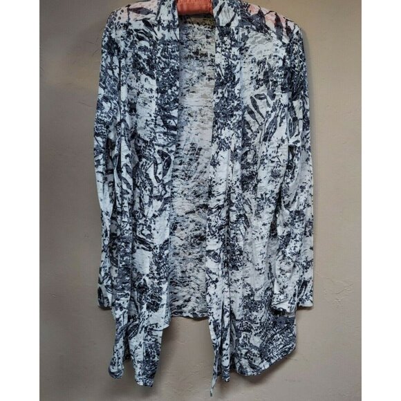 Nic+Zoe Women Cotton Blend Abstract Open Front Cardigan Sweater Lightweight - Picture 1 of 6